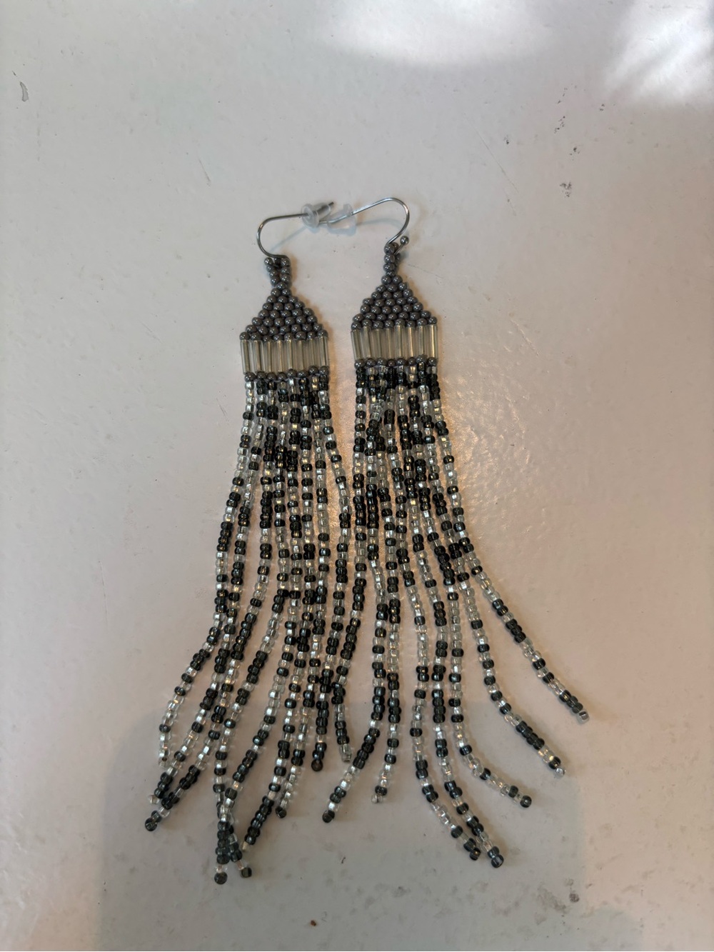 Noonday Collection Karina Beaded Fringe Drop Earrings - Black & Silver